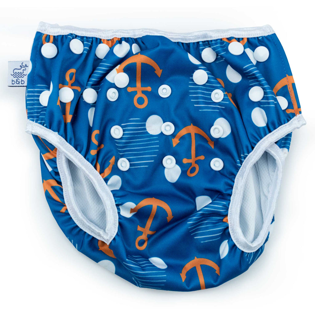 Beau and Belle Littles Swim Diaper, Large Size, Anchor print, front shot