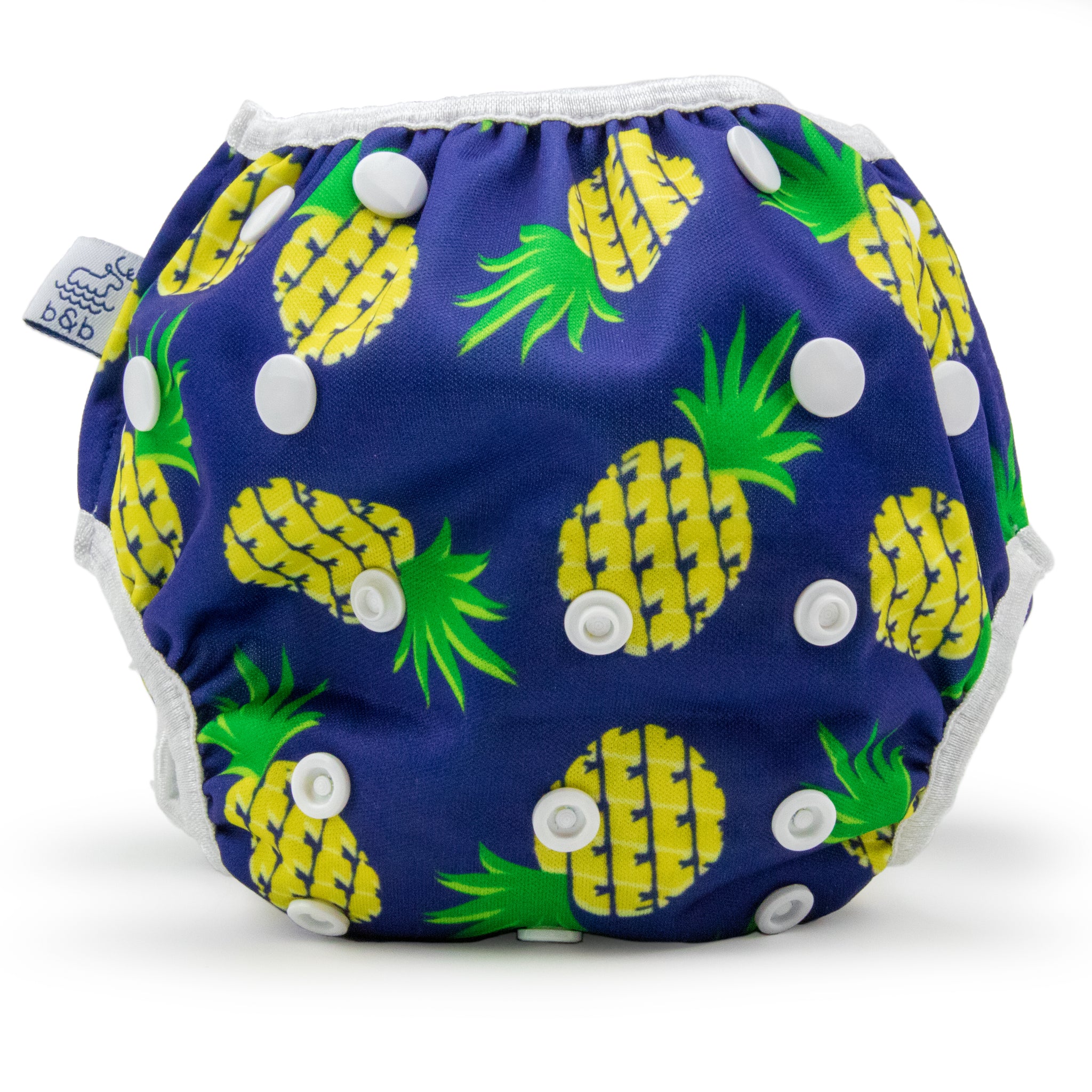 Beau and Belle Littles Swim Diaper, Regular Size, Navy blue with pineapples, front view