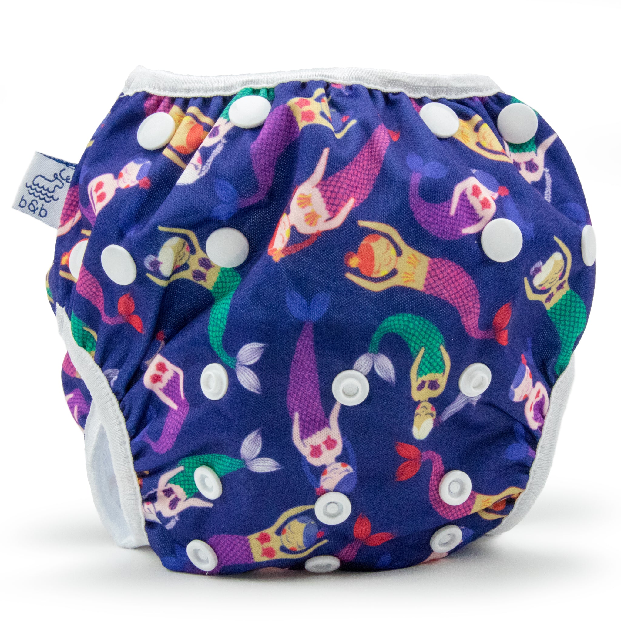 Beau and Belle Littles Swim Diaper, Large Size, dark purple with mermaids, back view