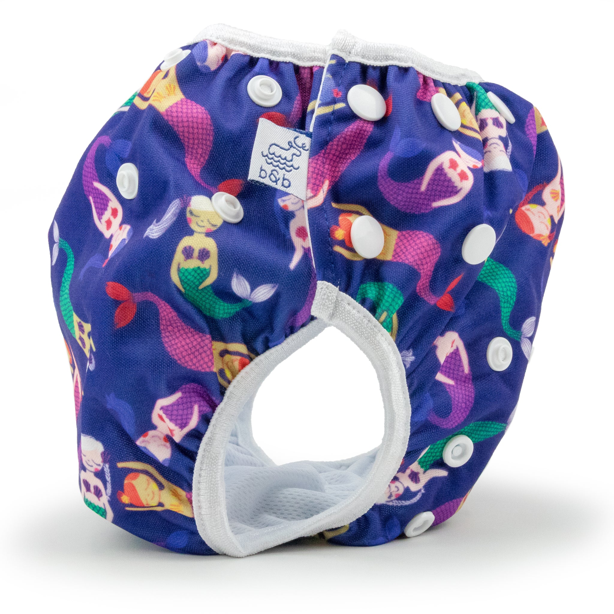 Beau and Belle Littles Swim Diaper, Large Size, dark purple with mermaids, side view