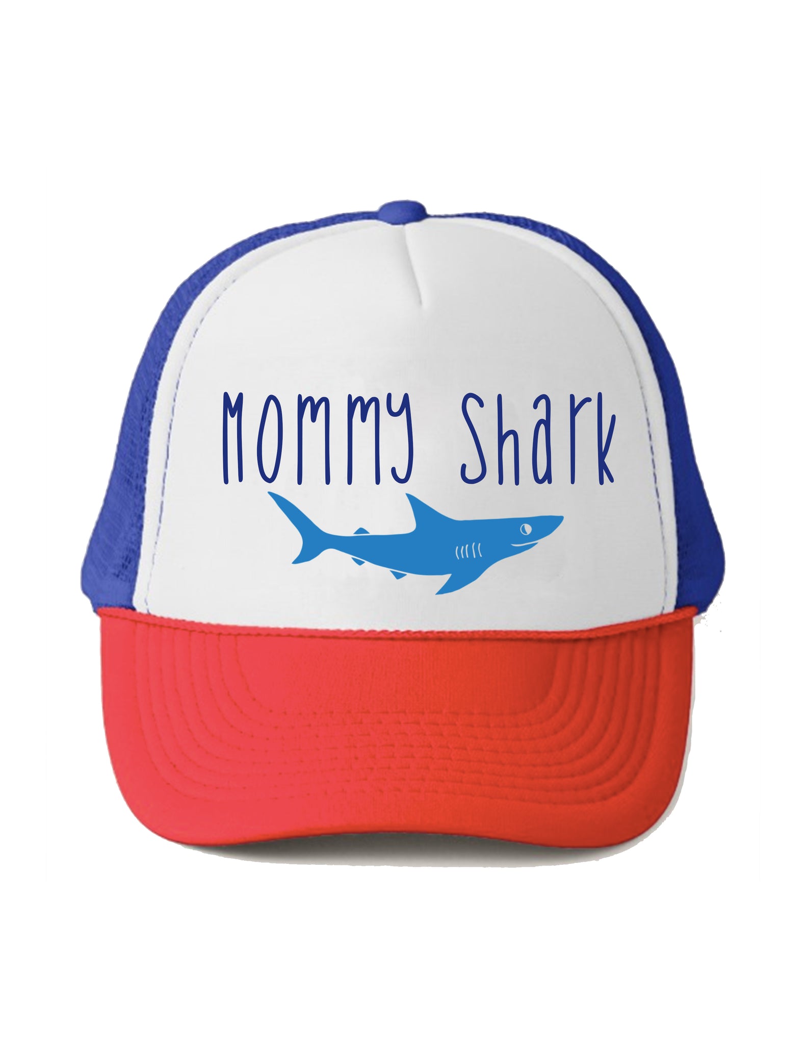 Mommy Shark Trucker Hat Beau and Belle Littles Adult Size Red White and Blue