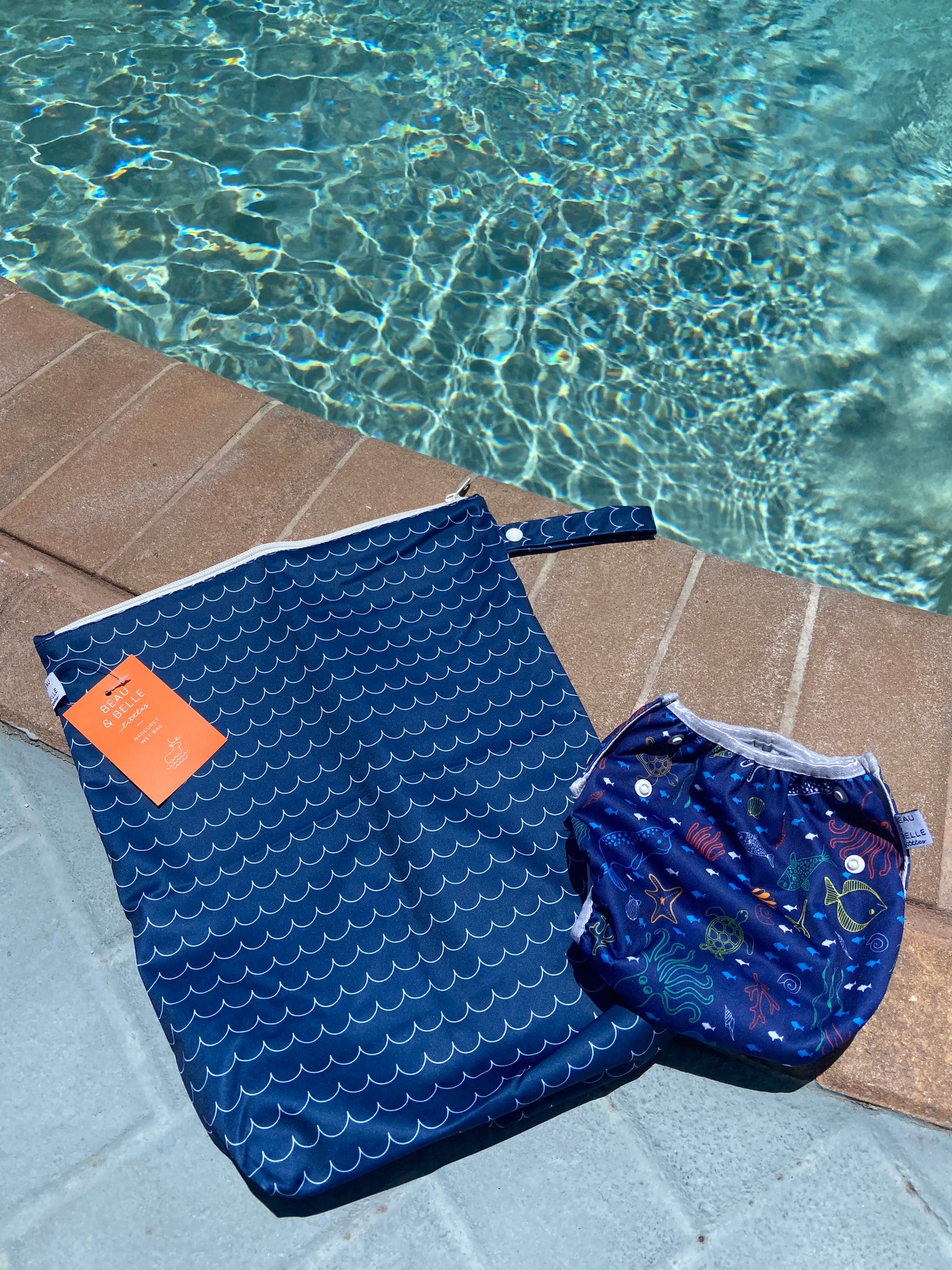 Beau Belle Littles wet bag with reusable swim diaper.