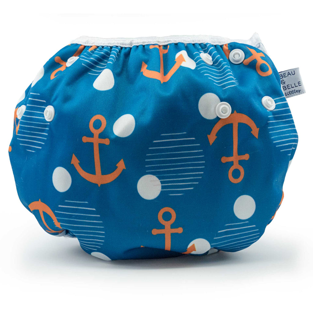 Beau and Belle Littles Swim Diaper, Large Size, Anchor print, back view